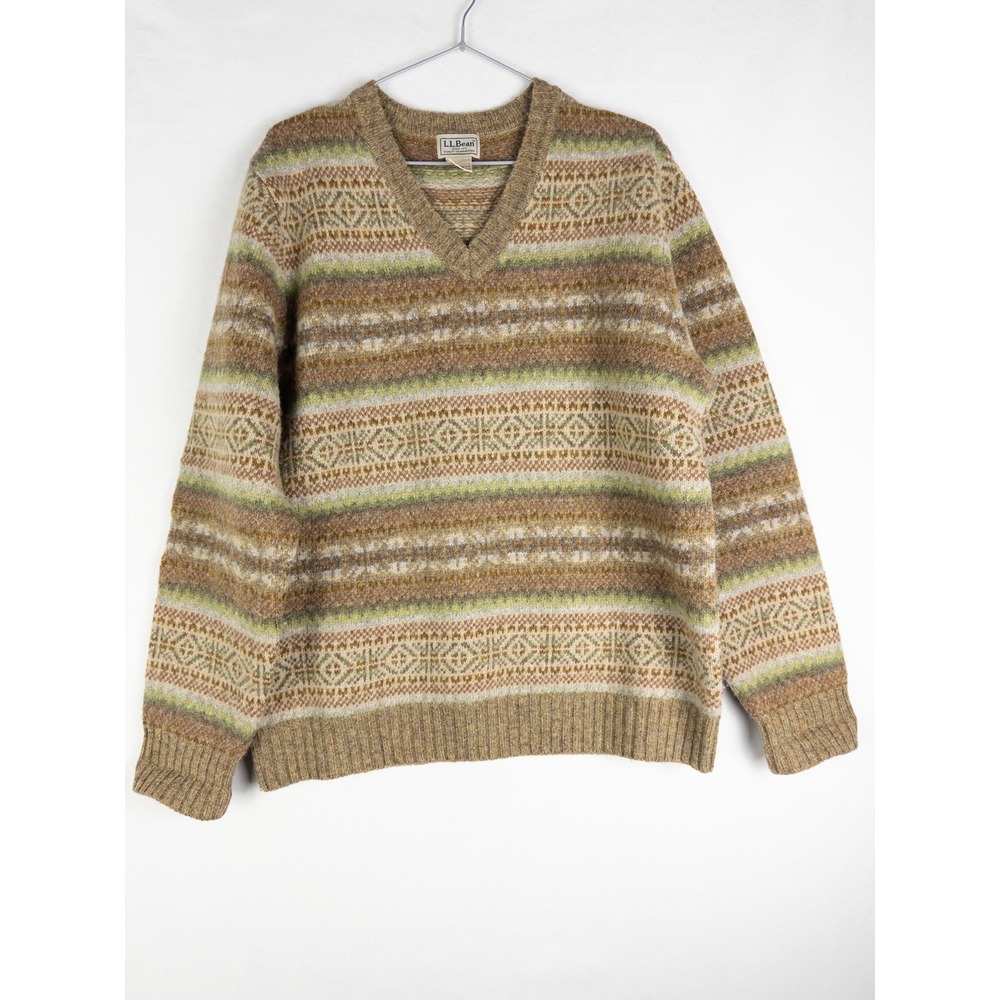 VTG LL Bean Fair Isle Sweater Womens M Fair Isle‎ V Neck Knit Pullover